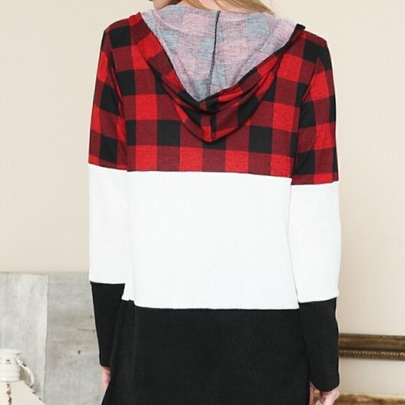 Buffalo Plaid Color Block Long Sweater Cardigan - Picture 4 of 5